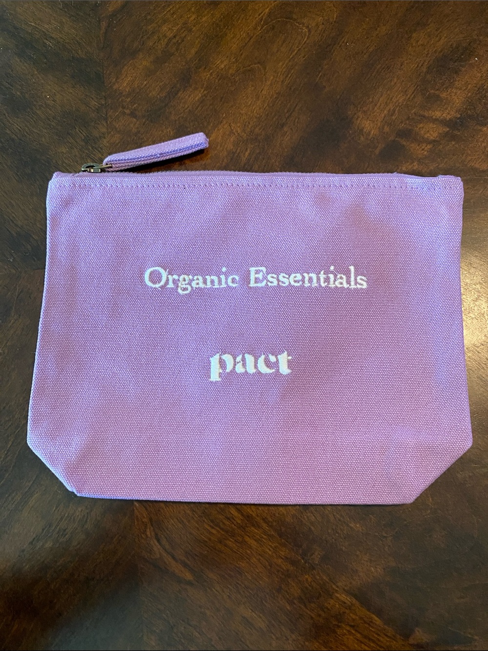 Pact Lavender Canvas Zip Pouch with Organic Essentials Logo